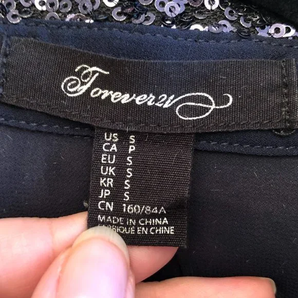 Forever 21 Dark Navy Sheer Sequin-Collar Button-Up Blouse | Size Small - Picture 9 of 11